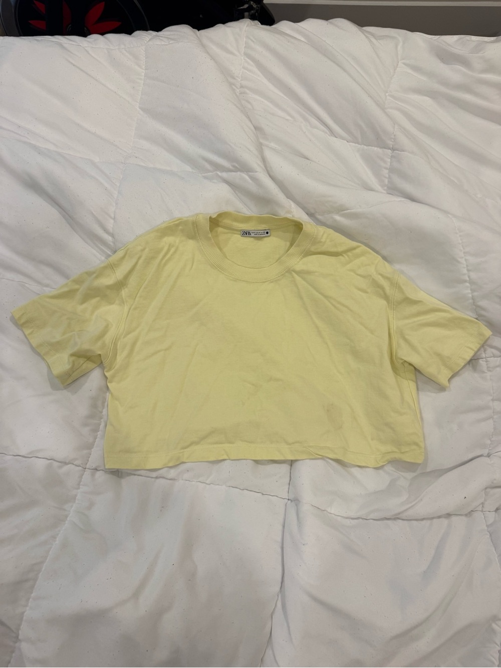 Zara Pale Yellow Cropped Crewneck Tee